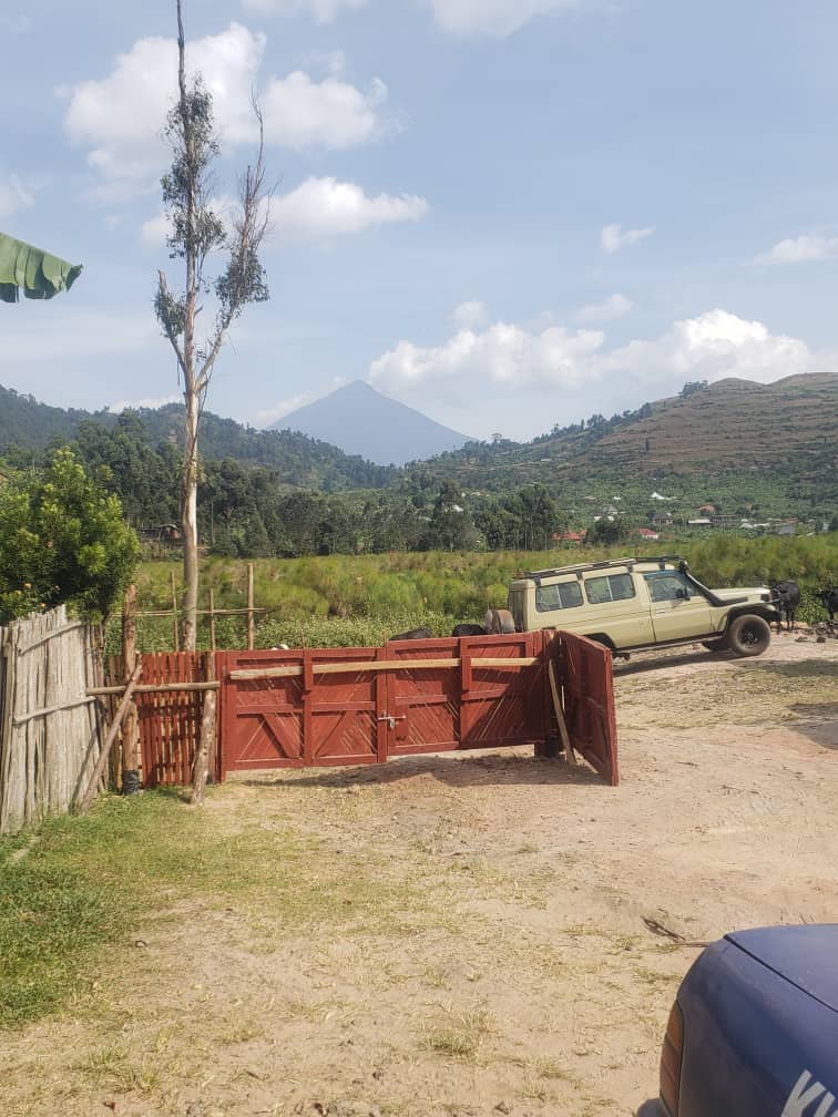 Mountain view with safari vehicle